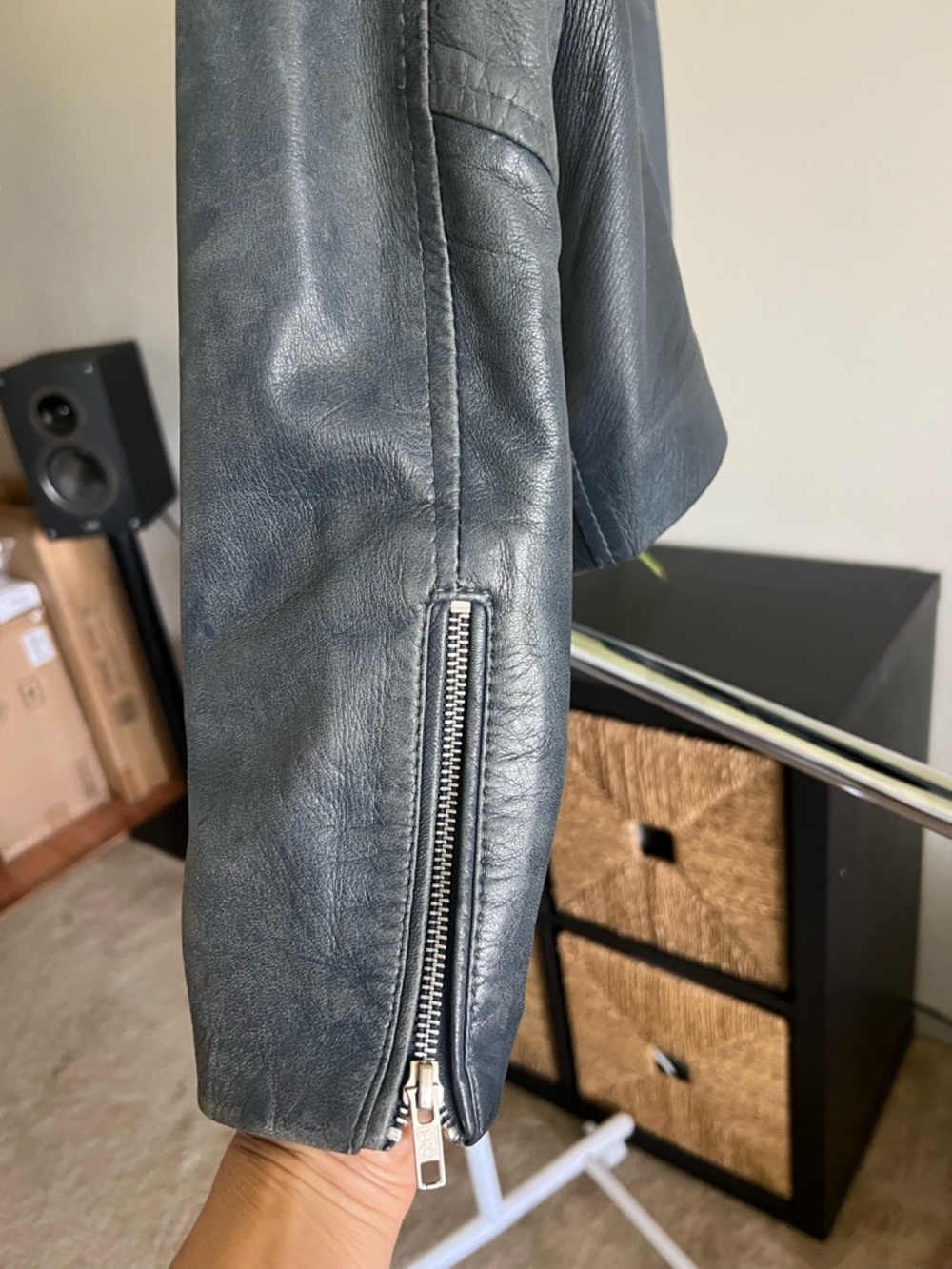 Women's Blue Leather Moto Jacket, bought in London - Picture 4 of 6